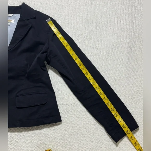 Talbots Stretch Size 10 Navy Blue Cotton Short Blazer - Picture 10 of 13